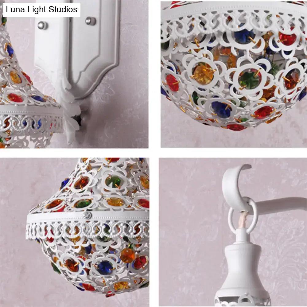 Bohemian white finish mosaic wall sconce bedroom lantern light