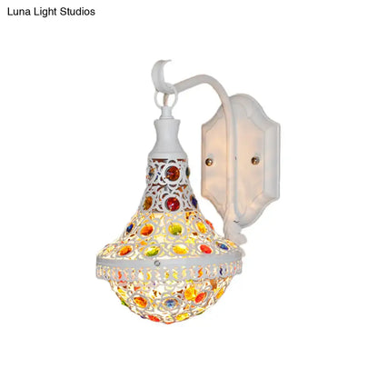 Bohemian white finish mosaic wall sconce bedroom lantern light