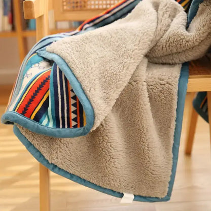 Bohemian winter blanket multicolored striped fleece for living room