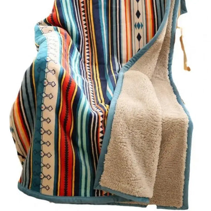 Bohemian winter blanket multicolored striped fleece for living room
