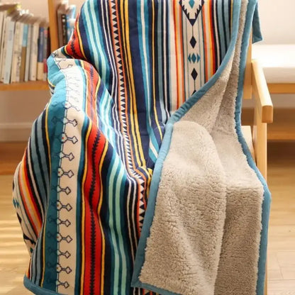 Bohemian winter blanket multicolored striped fleece for living room