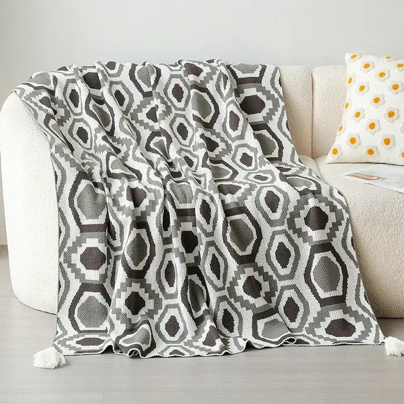 Bohemian winter blanket orange & white knitted throw bedroom decor