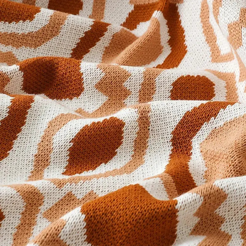 Bohemian winter blanket orange & white knitted throw bedroom decor