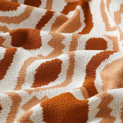 Bohemian winter blanket orange & white knitted throw bedroom decor