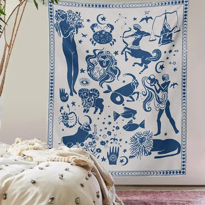 Boho beige and red constellation tarot boho tapestry bedroom decor