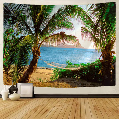 Boho beige beach view mandala tapestry bedroom wall hanging