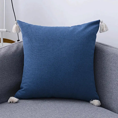 Boho beige linen tassel pillow cover set for living room sofa
