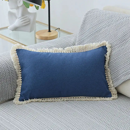 Boho beige linen tassel pillow cover set for living room sofa