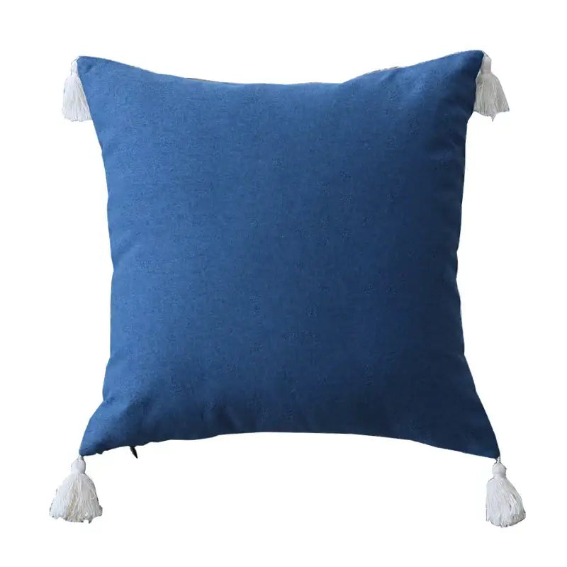 Boho beige linen tassel pillow cover set for living room sofa