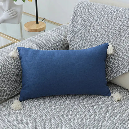 Boho beige linen tassel pillow cover set for living room sofa