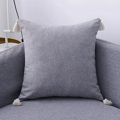 Boho beige linen tassel pillow cover set for living room sofa