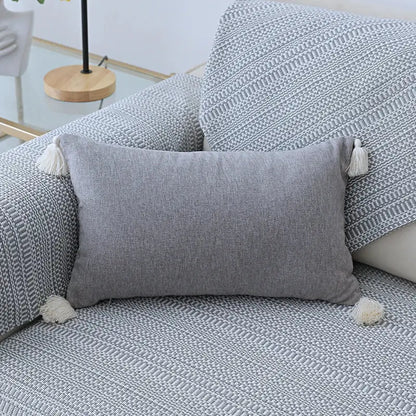 Boho beige linen tassel pillow cover set for living room sofa