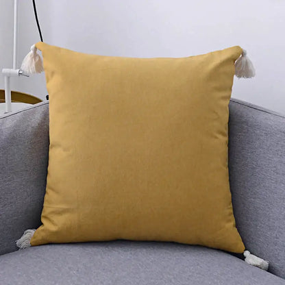 Boho beige linen tassel pillow cover set for living room sofa