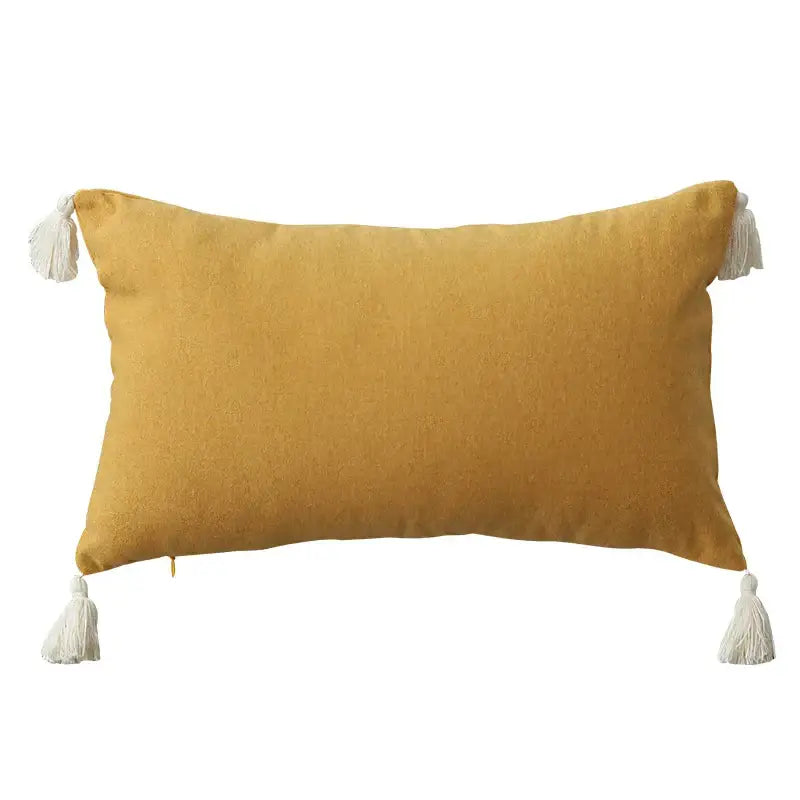 Boho beige linen tassel pillow cover set for living room sofa