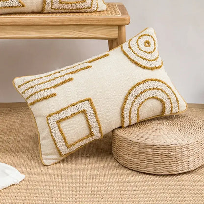 Boho beige tasseled cushion cover living room woven pillow case