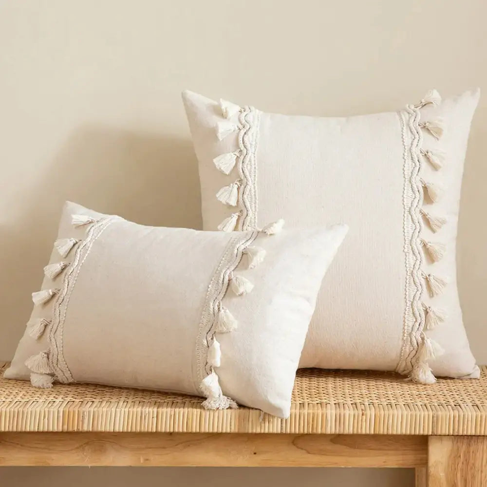 Boho beige tasseled cushion cover living room woven pillow case