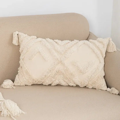 Boho beige tasseled cushion cover living room woven pillow case