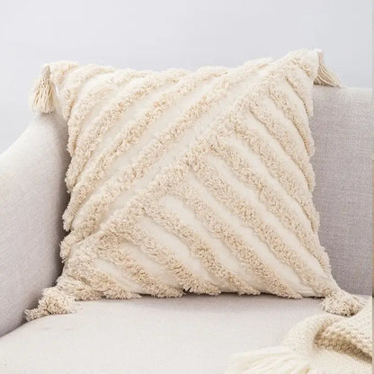 Boho beige tasseled cushion cover living room woven pillow case