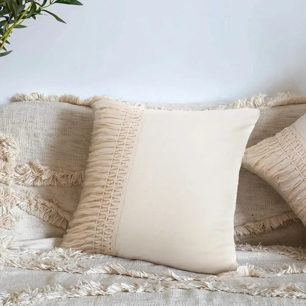 Boho beige tasseled cushion cover living room woven pillow case