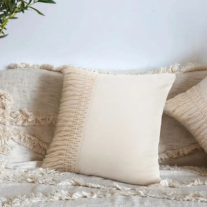 Boho beige tasseled cushion cover living room woven pillow case