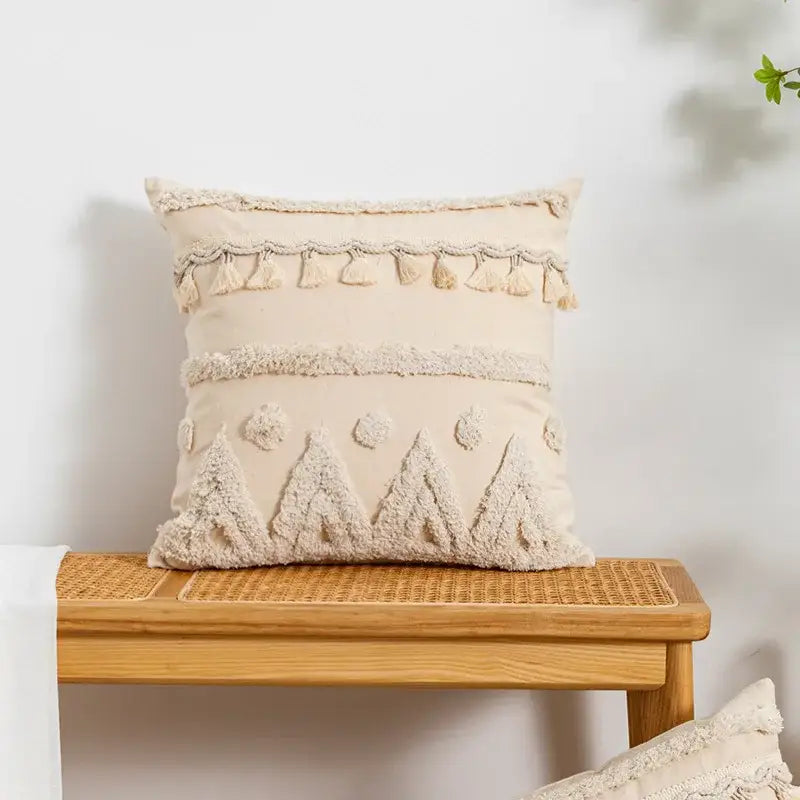Boho beige tasseled cushion cover living room woven pillow case