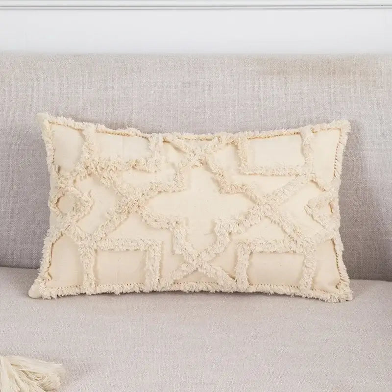 Boho beige tasseled cushion cover living room woven pillow case