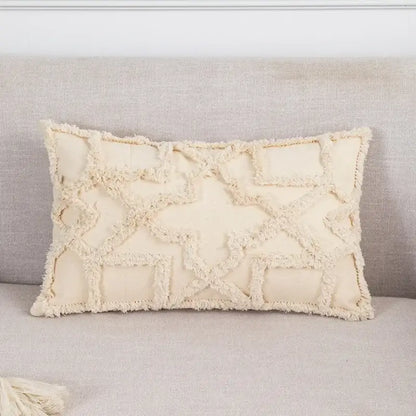 Boho beige tasseled cushion cover living room woven pillow case