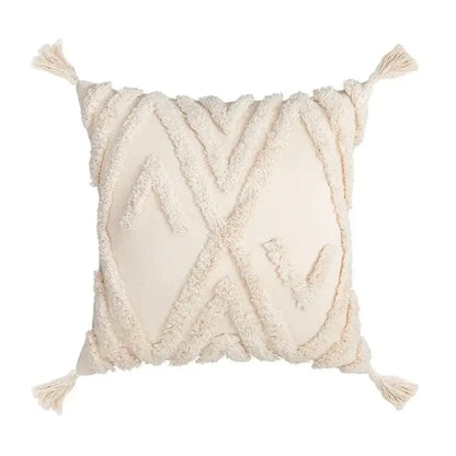 Boho beige tasseled cushion cover living room woven pillow case