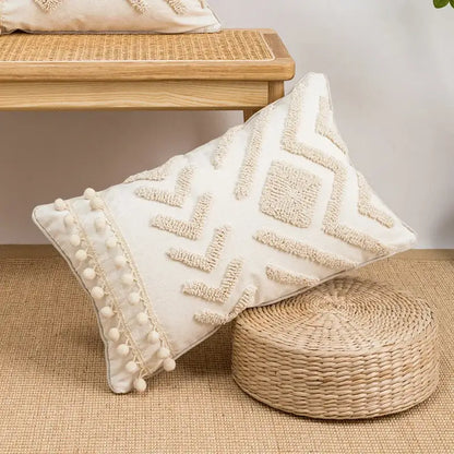 Boho beige tasseled cushion cover living room woven pillow case