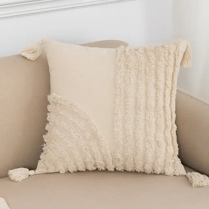 Boho beige tasseled cushion cover living room woven pillow case