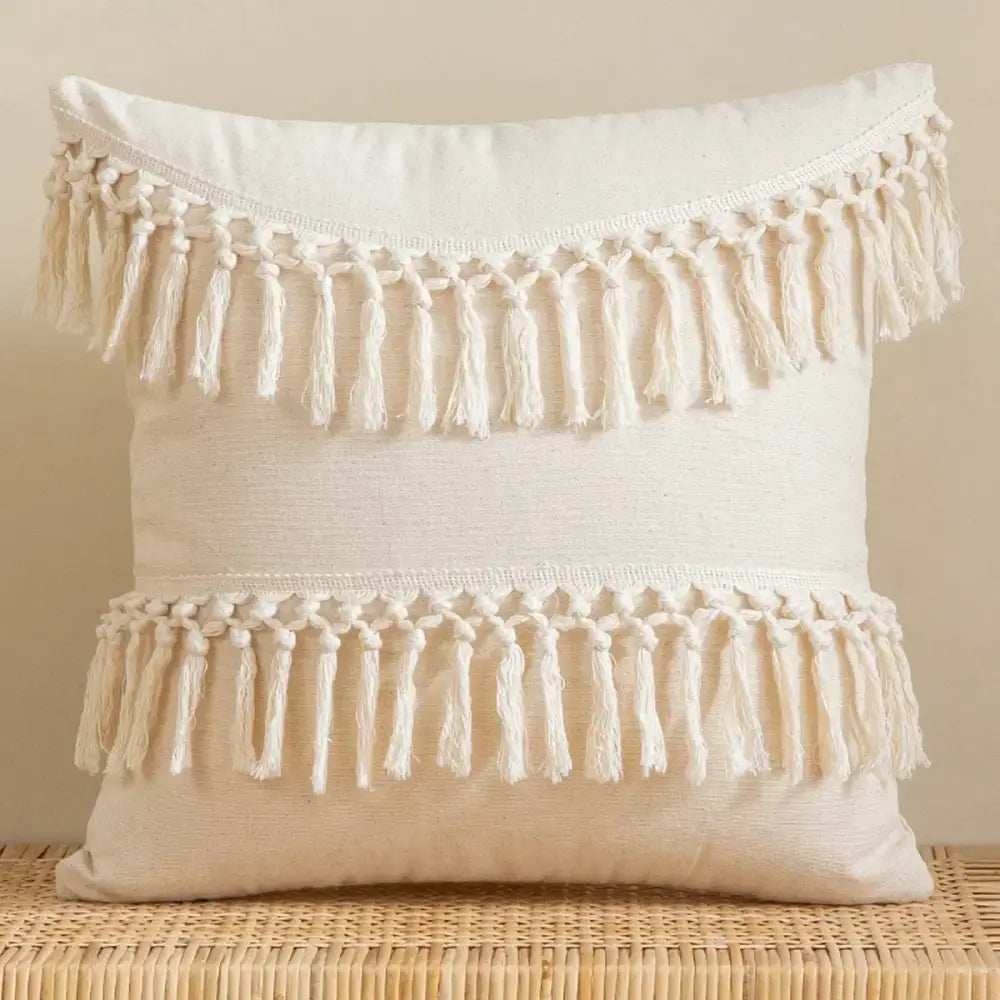 Boho beige tasseled cushion cover living room woven pillow case