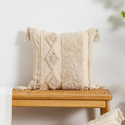 Boho beige tasseled cushion cover living room woven pillow case