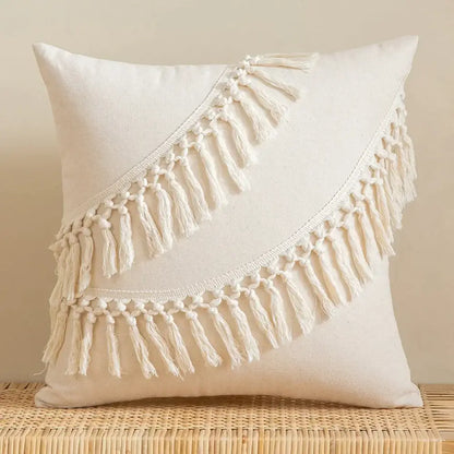 Boho beige tasseled cushion cover living room woven pillow case