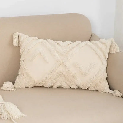 Boho beige tasseled cushion cover living room woven pillow case