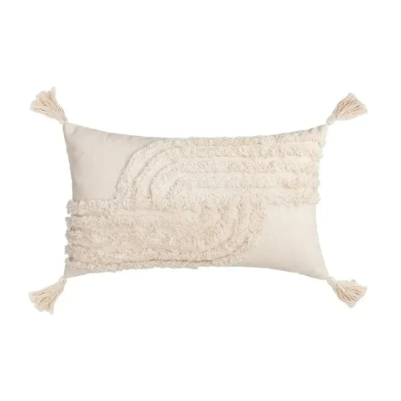 Boho beige tasseled cushion cover living room woven pillow case