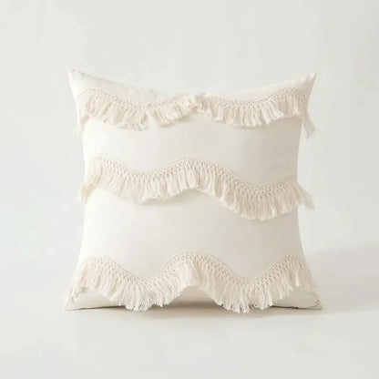 Boho beige tufted fringed cushion cover living room pillow case