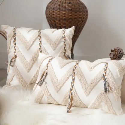 Boho beige tufted pillow cover living room geometric woven cushion