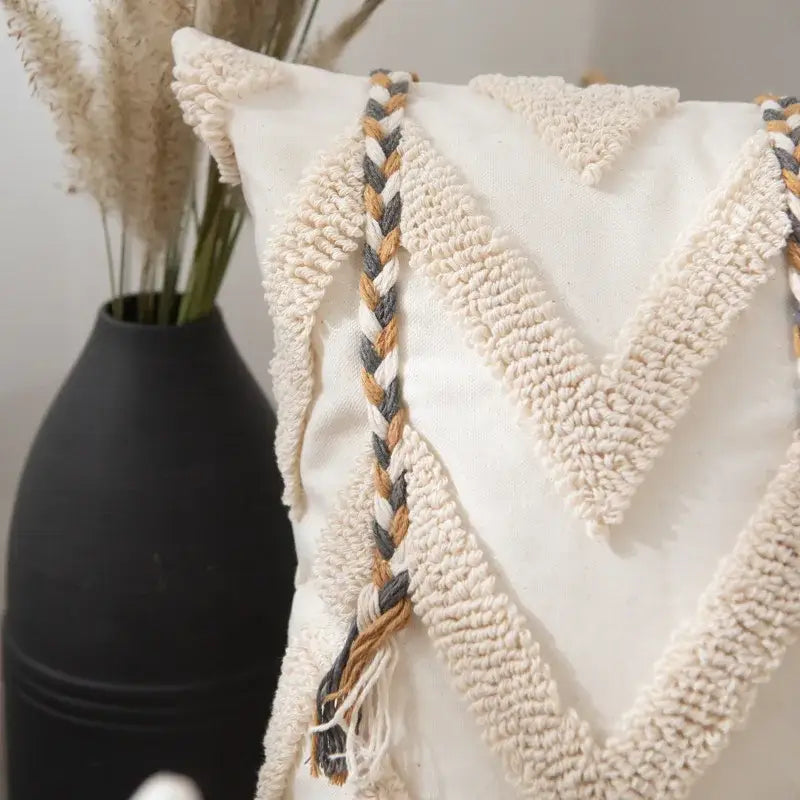 Boho beige tufted pillow cover living room geometric woven cushion