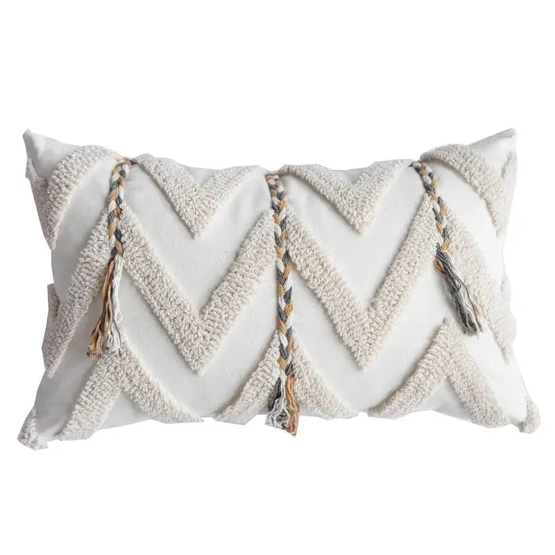 Boho beige tufted pillow cover living room geometric woven cushion