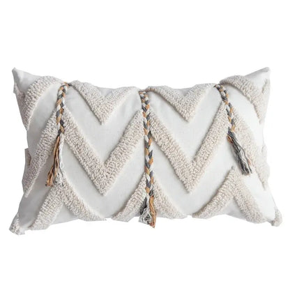 Boho beige tufted pillow cover living room geometric woven cushion