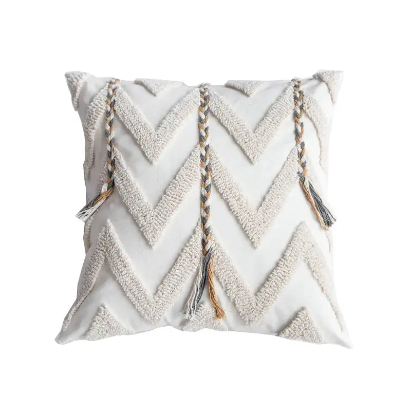 Boho beige tufted pillow cover living room geometric woven cushion