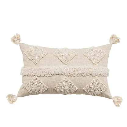 Boho beige white tufted tassel pillow covers bedroom decor