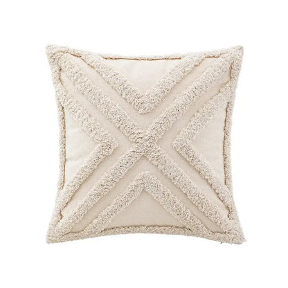 Boho beige white tufted tassel pillow covers bedroom decor