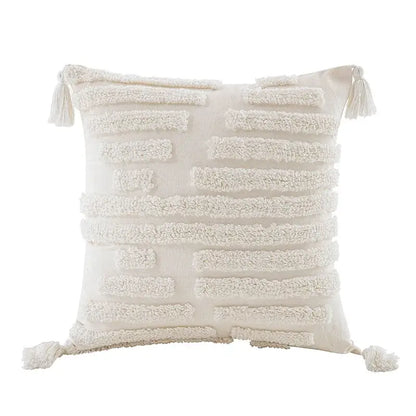 Boho beige white tufted tassel pillow covers bedroom decor