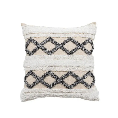Boho beige white tufted tassel pillow covers bedroom decor
