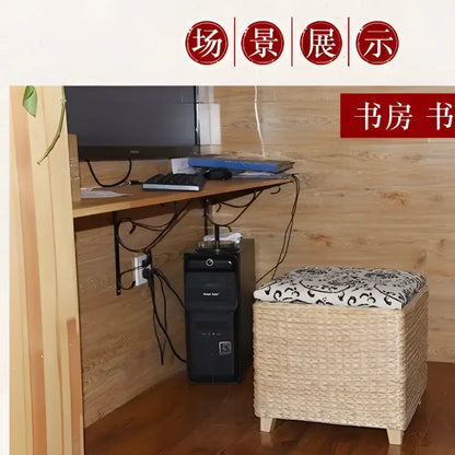 Boho beige woven rattan 3-in-1 storage stool bedroom footrest
