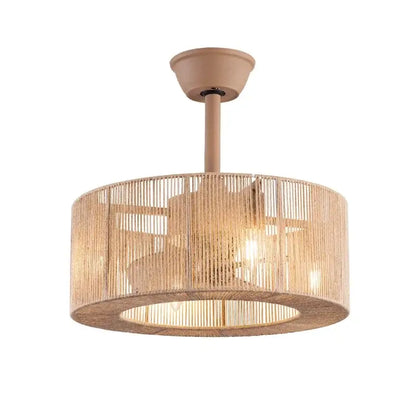 Boho beige woven rattan ceiling fan light for living room