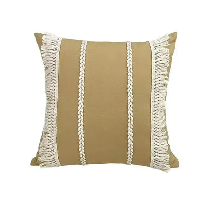 Boho beige & yellow linen cotton pillow cover living room decor