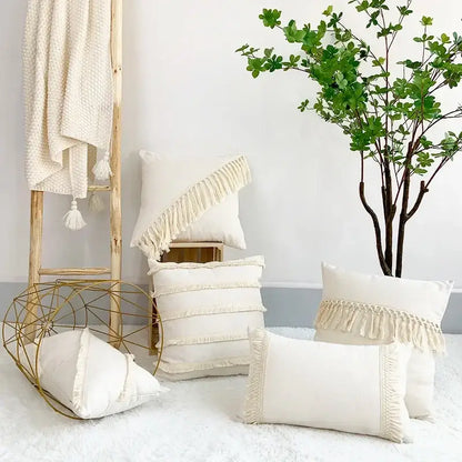 Boho beige & yellow linen cotton pillow cover living room decor