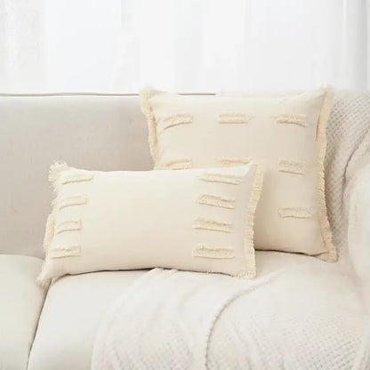 Boho beige & yellow linen cotton pillow cover living room decor